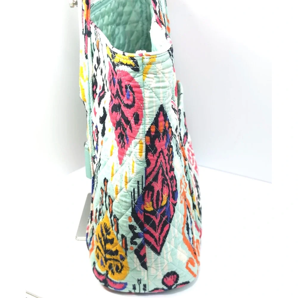 Vera Bradley Pueblo Aztec Ikat Turquoise Quilted Cotton Toggle Villager Tote Bag